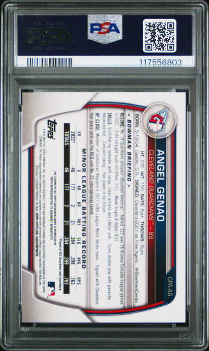 2023 Bowman Chrome Prospect Autographs #CPAAG Angel Genao PSA 9