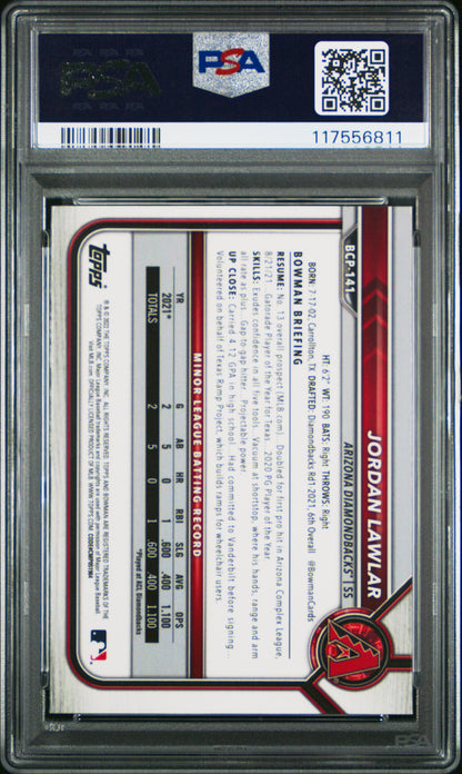 2022 Bowman Sapphire Edition Chrome Prospects #BCP141 Jordan Lawlar PSA 9