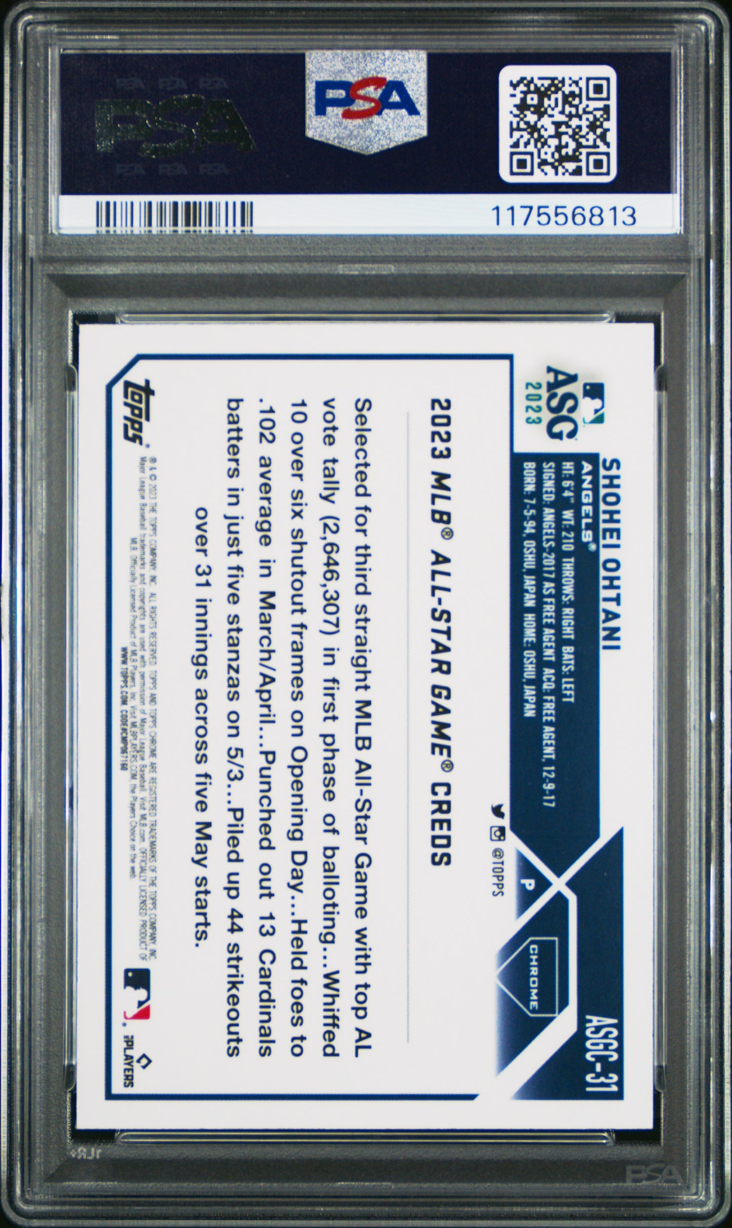 2023 Topps Chrome 2023 All-Star Game #31 Shohei Ohtani 2023 All-Star Game PSA 10
