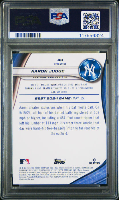 2024 Bowman'S Best #43 Aaron Judge Refractor PSA 10
