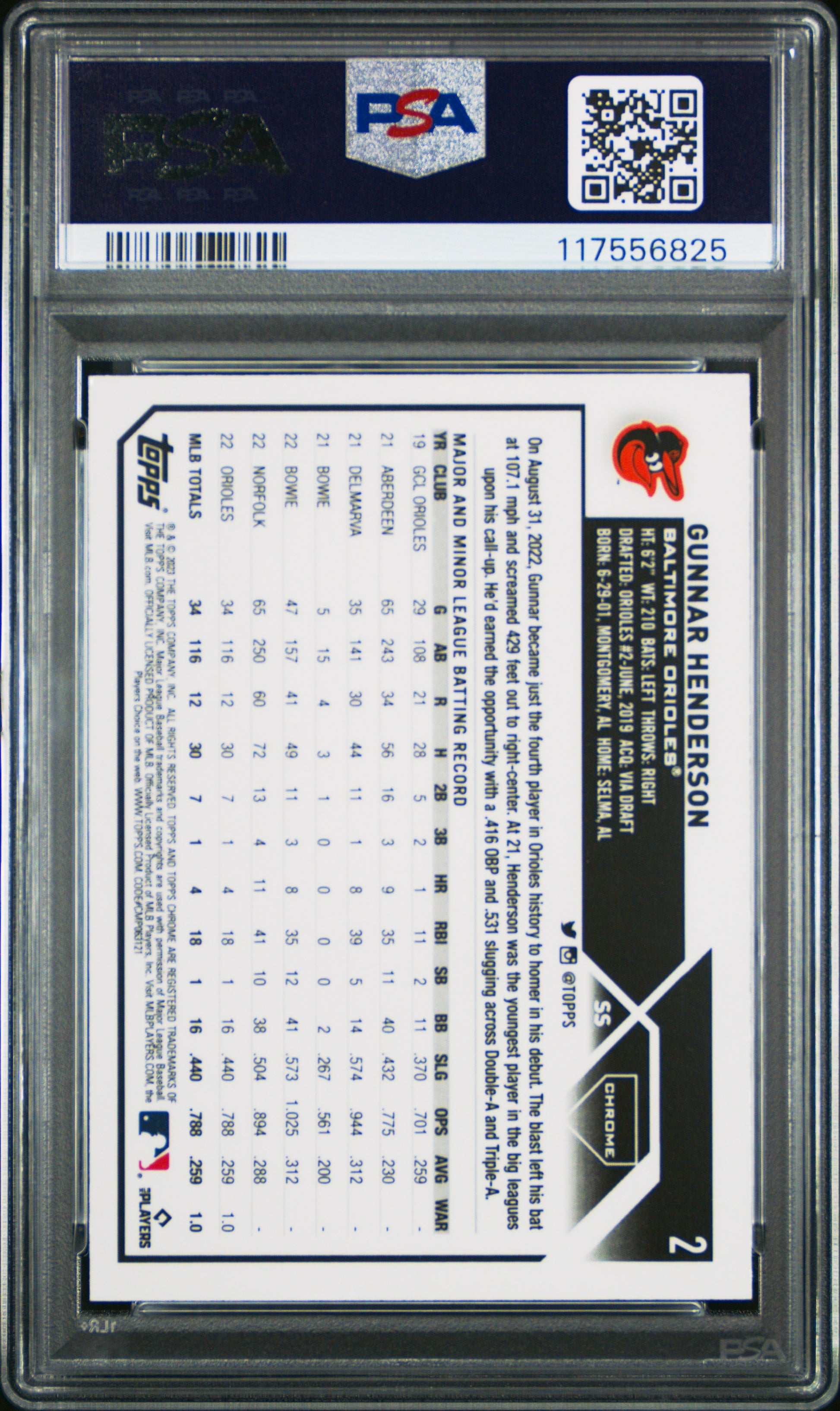 2023 Topps Chrome #2 Gunnar Henderson PSA 9