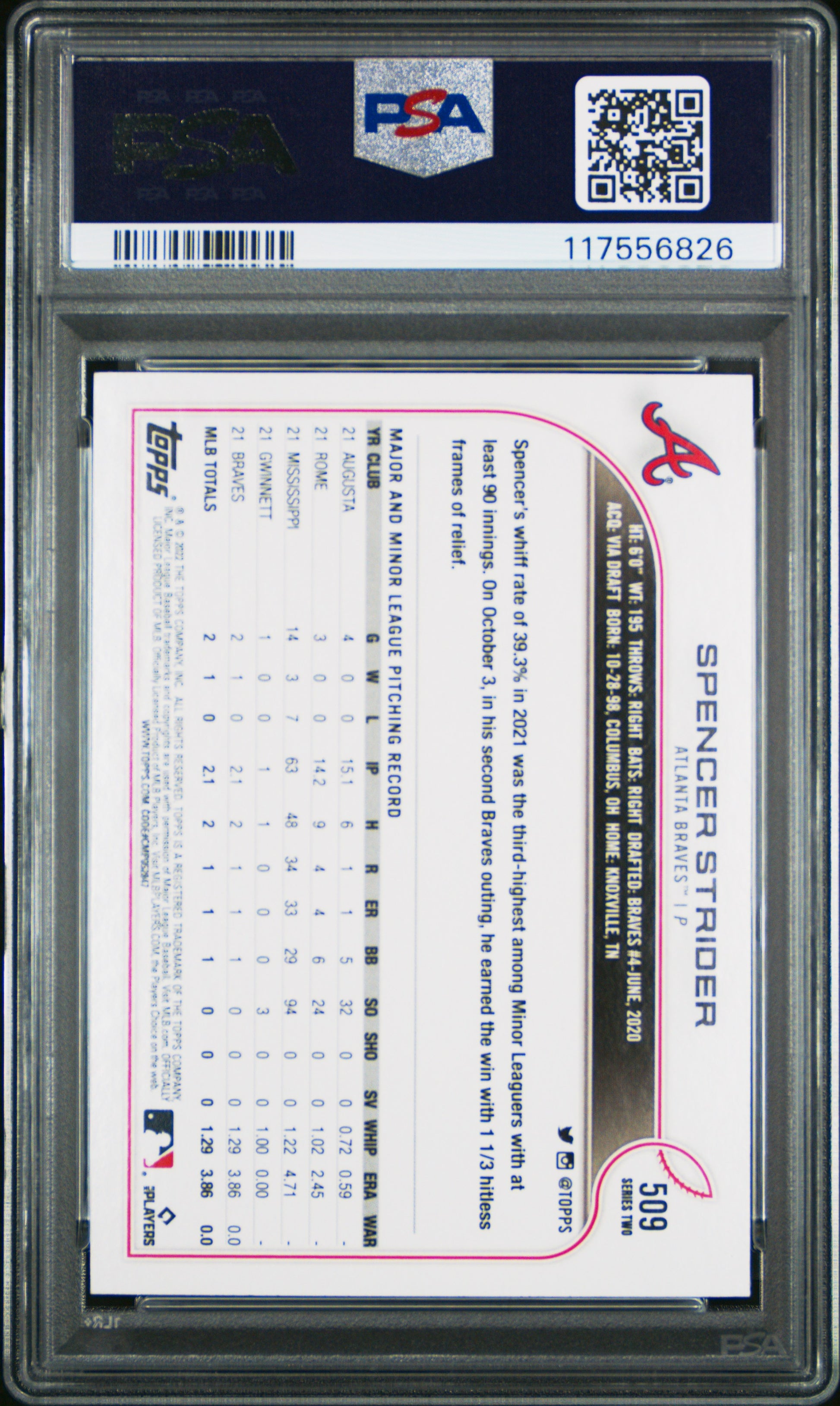 2022 Topps #509 Spencer Strider PSA 9