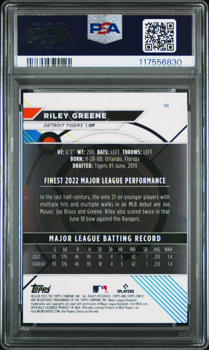 2023 Topps Finest #10 Riley Greene Aqua PSA 10