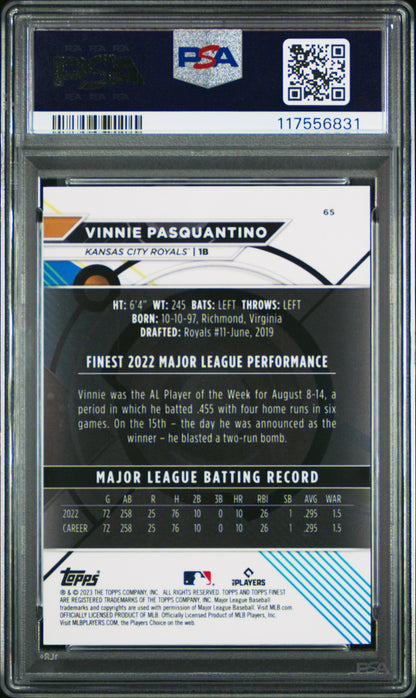 2023 Topps Finest #65 Vinnie Pasquantino Blue PSA 10